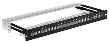 19" modulární stíněný panel LEXI-Net 24port, černý, výsuvný