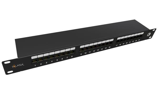 19" Patch panel Solarix 24 x RJ45 CAT5E STP černý