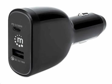 2-Port Power Delivery Car Charger - 78 W, USB-C Power Delivery Port up to 60 W, USB-A QC 3.0 Chargin