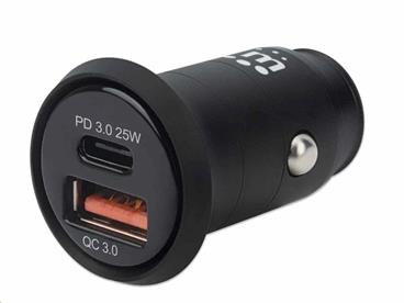 2-Port Power Delivery Mini Car Charger - 25 W, USB-C Power Delivery Port up to 25 W, USB-A QC 3.0 Ch