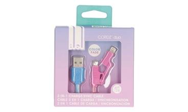 2-Power 4ft. USB to Micro/Lightning cabel- Hombre Blue/Pink 1m