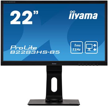 22" iiyama B2283HS-B5: TN, FullHD@75Hz, 250cd/m2, 1ms, VGA, HDMI, DP, height, pivot, černý