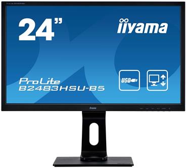 24" iiyama B2483HSU-B5: TN, FullHD, 250cd/m2, 1ms, VGA, DP, HDMI, USB, height, pivot, černý