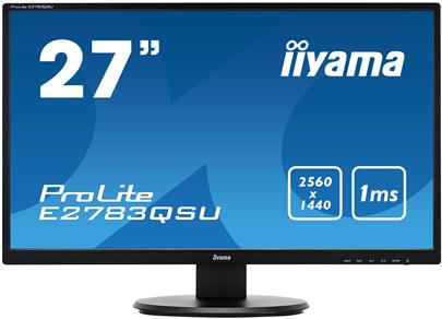 27" iiyama E2783QSU-B1 - TN,WQHD,1ms,350cd/m2, 1000:1,16:9,DVI,HDMI,DP,USB,repro
