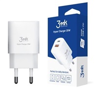 3mk nabíječka do sítě Hyper Charger 20W, 1x USB-C (PD) + 1x USB, bílá