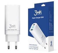 3mk nabíječka do sítě Hyper Charger 65W, GaN, 2x USB-C (PD) + 1x USB, bílá