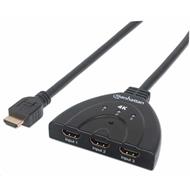 4K 3-Port HDMI Switch, 4K@60Hz, USB Powered, Integrated Cable, Black