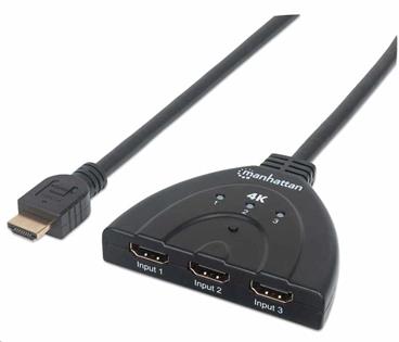 4K 3-Port HDMI Switch, 4K@60Hz, USB Powered, Integrated Cable, Black