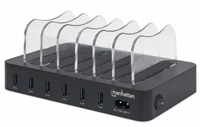 6-Port USB Charging Station, Six USB-A Ports, up to 5 V / 2.4 A per Port, 50 W Total Output, Black