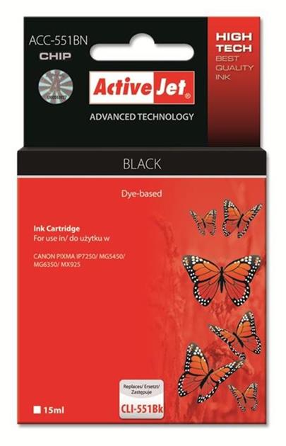ActiveJet ink cartr. Canon CLI-551Bk 100% NEW with chip - 15 ml ACC-551BN