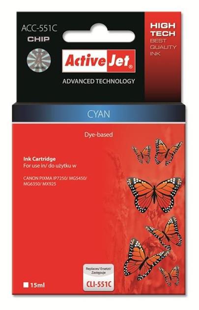 ActiveJet ink cartr. Canon CLI-551C 100% NEW with chip - 15 ml ACC-551C