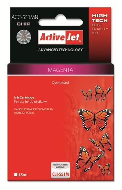 ActiveJet ink cartr. Canon CLI-551M 100% NEW with chip - 15 ml ACC-551MN