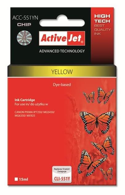 ActiveJet ink cartr. Canon CLI-551Y 100% NEW with chip - 15 ml ACC-551YN
