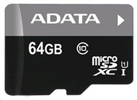 ADATA Micro SDXC karta 64GB UHS-I Class 10 + SD adaptér, Premier