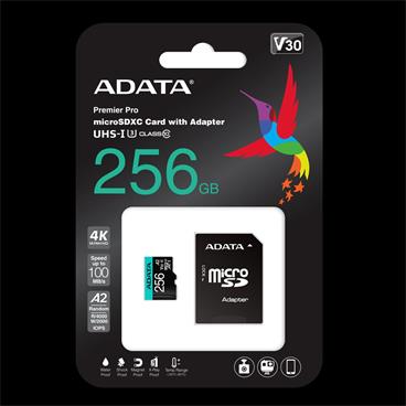 ADATA MicroSDXC 256GB U3 V30S až 95MB/s + adapter