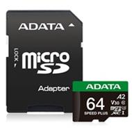 ADATA MicroSDXC karta 64GB Speed Plus, U3, C10, A2, V30 (R:160/W:140 MB/s) + SD adaptér