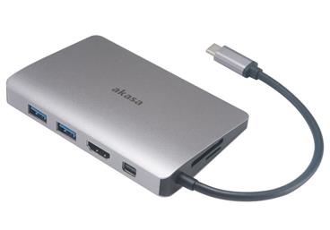 AKASA dokovací stanice 9v1 USB 3.1 Type-C / 1x USB 3.1 Type-C / 2x USB Type-A / 1x HDMI / 1x SD / 1x GLAN / 1x miniDP