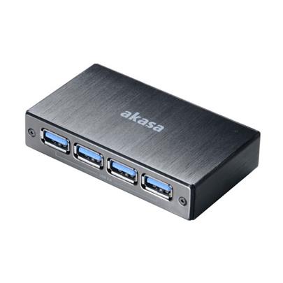 AKASA USB hub Connect 4SV externí/ 4x USB 3.0/ černý hliník