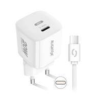 ALIGATOR chytrá síťová mini nabíječka PD 20W, 1x USB-C, kabel USB-C/USB-C, bílá