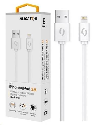 Aligator datový a nabíjecí kabel, konektor Lightning, 2A,1m, bílá