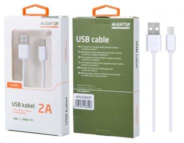 Aligator datový a nabíjecí kabel USB-C s prodlouženým konektorem 9 mm, 2A, délka 1 m, bílá