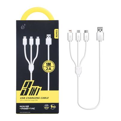 Aligator datový kabel PLUS AU403 3v1 Micro+lightning+USB-C, bílý, 1m, 2A, rychlé nabíjení