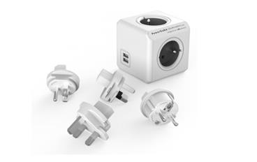 Allocacoc PowerCube ReWirable USB + Travel Plugs, white/grey