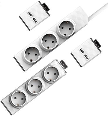 Allocacoc PowerStrip Modular Switch 1,5m + Modul Strip + 2x USB modul