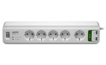 APC Essential SurgeArrest, 5 Ausgänge mit 5 V, 2,4 A, 2 USB-Ports mit Ladefunktion, 230 V, Deutschland
