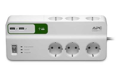 APC Essential SurgeArrest, 6 Ausgänge mit 5 V, 2,4 A, 2 USB-Ports mit Ladefunktion, 230 V, Deutschland