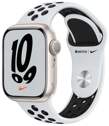 Apple Watch Nike Series 7 41mm bílý hliník s platinovým/černým sportovním řemínkem Nike