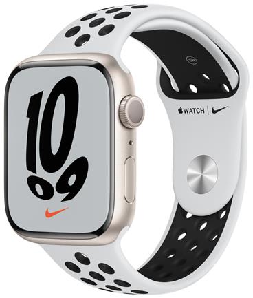 Apple Watch Nike Series 7 45mm bílý hliník s platinovým/černým sportovním řemínkem Nike