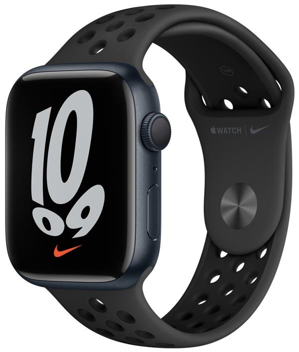 Apple Watch Nike Series 7 45mm inkoustový hliník s antracitovým/černým sportovním řemínkem Nike