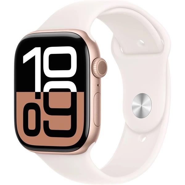 Apple Watch Series 10 42mm Růžově zlatý hliník se světle ruměnným sportovním řemínkem M/L