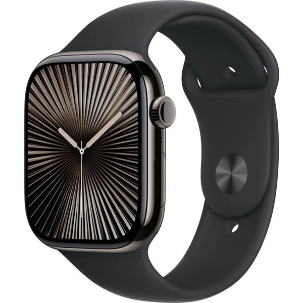 Apple Watch Series 10 Cellular 46mm Břidlicově šedý titan s černým sportovním řemínkem M/L