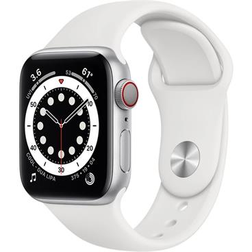 Apple Watch Series 6 40mm Cellular stříbrný hliník s bílým sportovním řemínkem