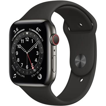 Apple Watch Series 6 44mm Cellular grafitová ocel s černým sportovním řemínkem