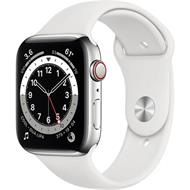 Apple Watch Series 6 44mm Cellular stříbrná ocel s bílým sportovním řemínkem