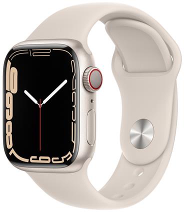 Apple Watch Series 7 Cellular 41mm bílý hliník s bílým sportovním řemínkem