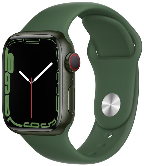 Apple Watch Series 7 Cellular 41mm zelený hliník se zeleným sportovním řemínkem