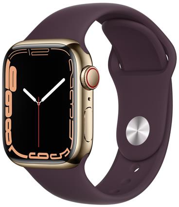 Apple Watch Series 7 Cellular 41mm zlatá ocel s tmavě višňovým sportovním řemínkem
