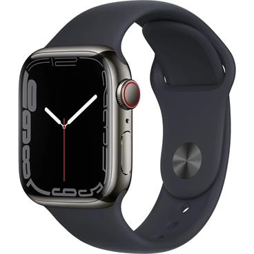 Apple Watch Series 7 GPS + Cellular, 41mm Graphite Stainless Steel with Midnight Sport Band - Regular