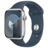 Apple Watch Series 9 45mm Stříbrný hliník s bouřkově modrým sportovním řemínkem M/L