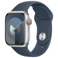 Apple Watch Series 9 Cellular 41mm Stříbrný hliník s bouřkově modrým sportovním řemínkem M/L