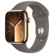 Apple Watch Series 9 Cellular 45mm Zlatá ocel s jílově šedým sportovním řemínkem S/M