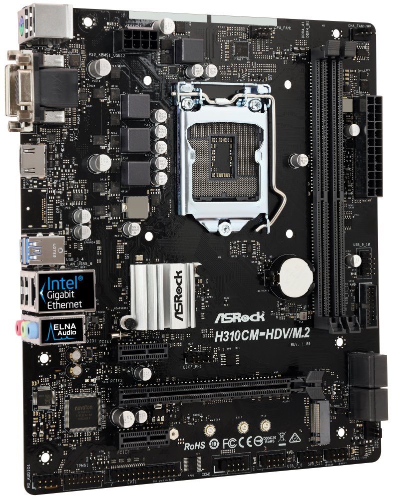 ASROCK MB H310CM-HDV/M.2 (intel 1151v2 coffee lake, 2x DDR4 2666, GLAN, SATA3 M.2, USB3.0, VGA +DVI+HDMI, mATX) 