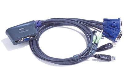 Aten 2-port KVM USB mini, audio, 0,9m integrované kabely