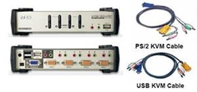 ATEN 4port KVMP USB+PS/2, USB HUB, audio, 1.2m