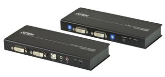 ATEN KVM extender CE-604 USB , Dual View (2 x DVI) audio a konzole extender s USB klávesnice myš+RS-232 port, (1024 x 768 na 60m)