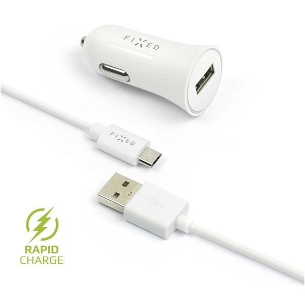 Autonabíječka FIXED, micro USB, 2,4A, bílá